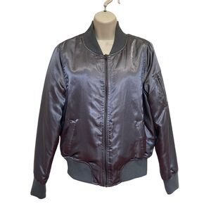 Be Sweet Satin Bomber Jacket Gray 80s 90s Junior’s Sz L